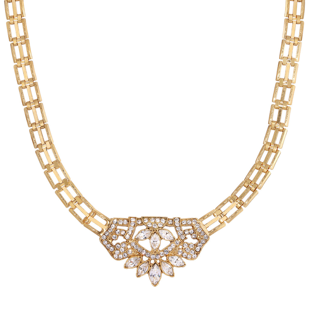 1928 Jewelry Genevieve Crystal Brick Link Necklace 18"