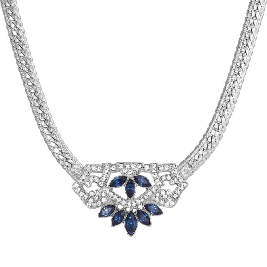 1928 Jewelry Genevieve Aura Dark Blue Crystal Pendant Necklace 18"