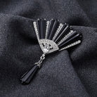 Deco Fantasy Crystal & Black Stone Statement Brooch Pin on a dark fabric background
