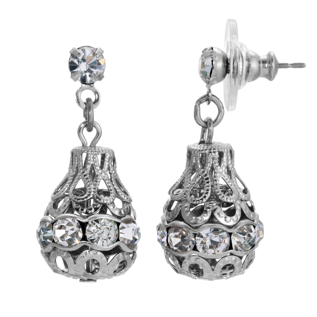 1928 Jewelry Round Perforated Sphere Crystal Drop Earrings