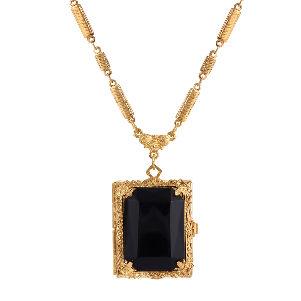1928 Jewelry Ol' Family Album Stone Pendant Locket Necklace 28"