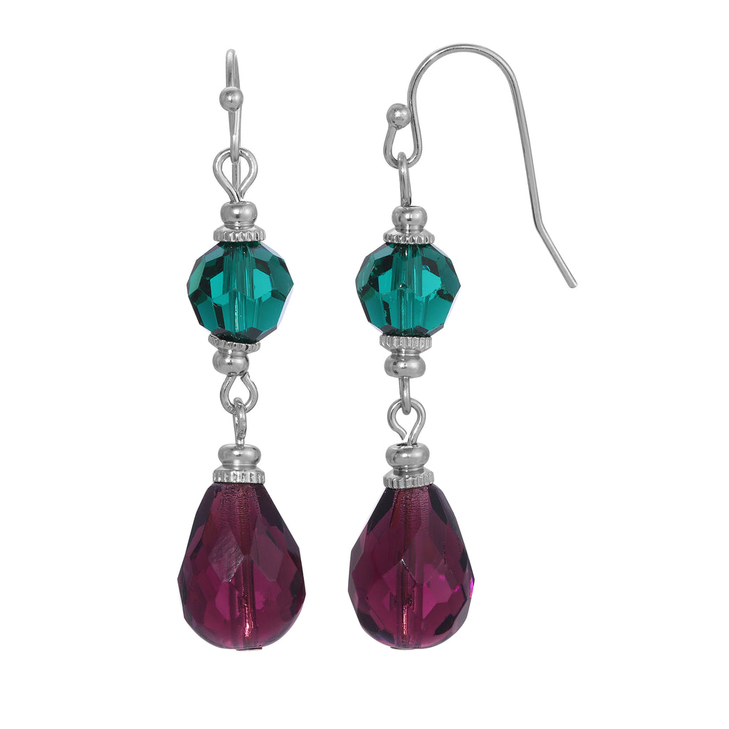 1928 Jewelry Monarch Emerald & Amethyst Crystal Drop Earrings
