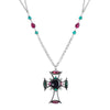 1928 Jewelry Monarch Emerald & Amethyst Crystal Black Octagon Stone Cross Pendant Necklace 30