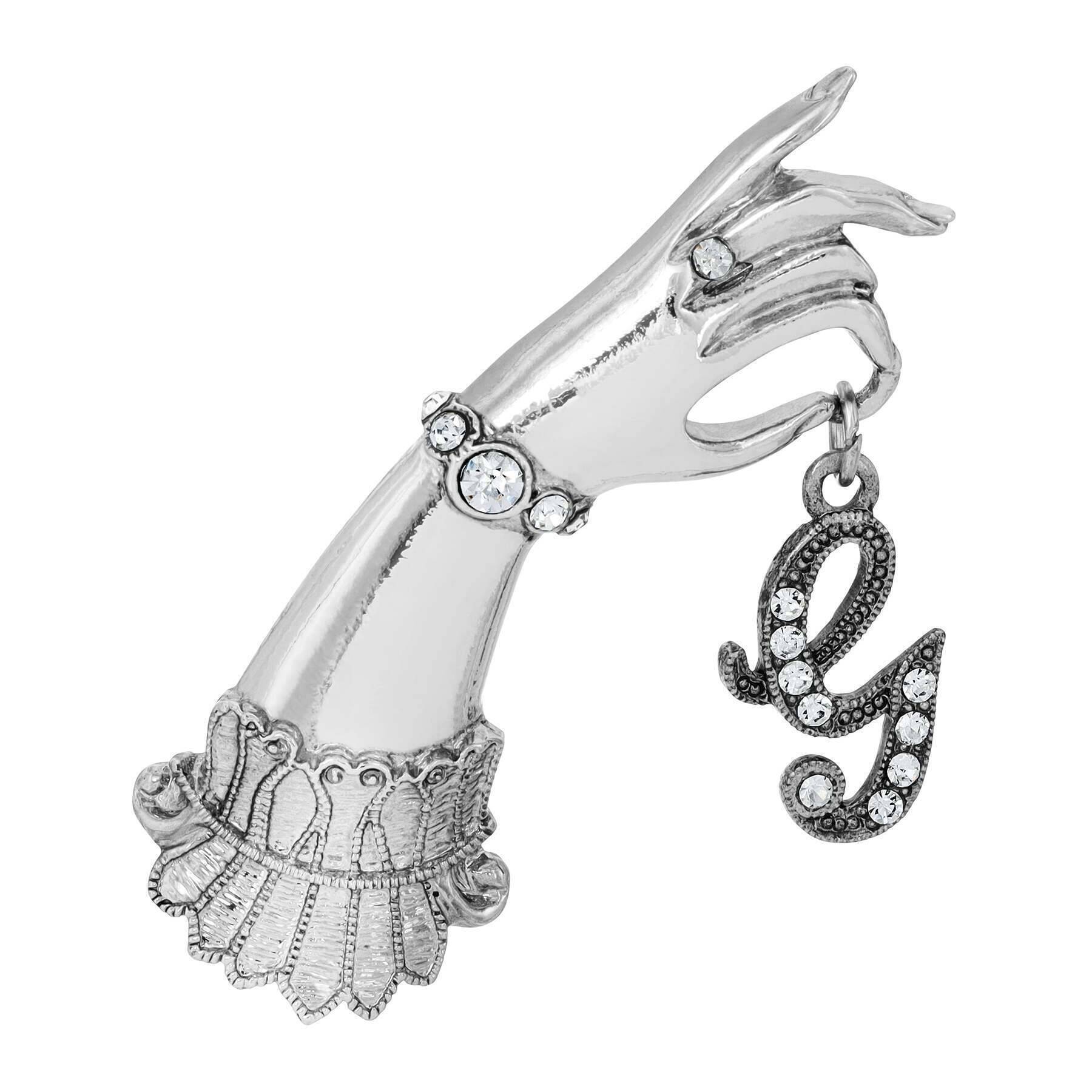 1928 Jewelry Belle Epoch Victorian Hand Model Crystal Initial Pin