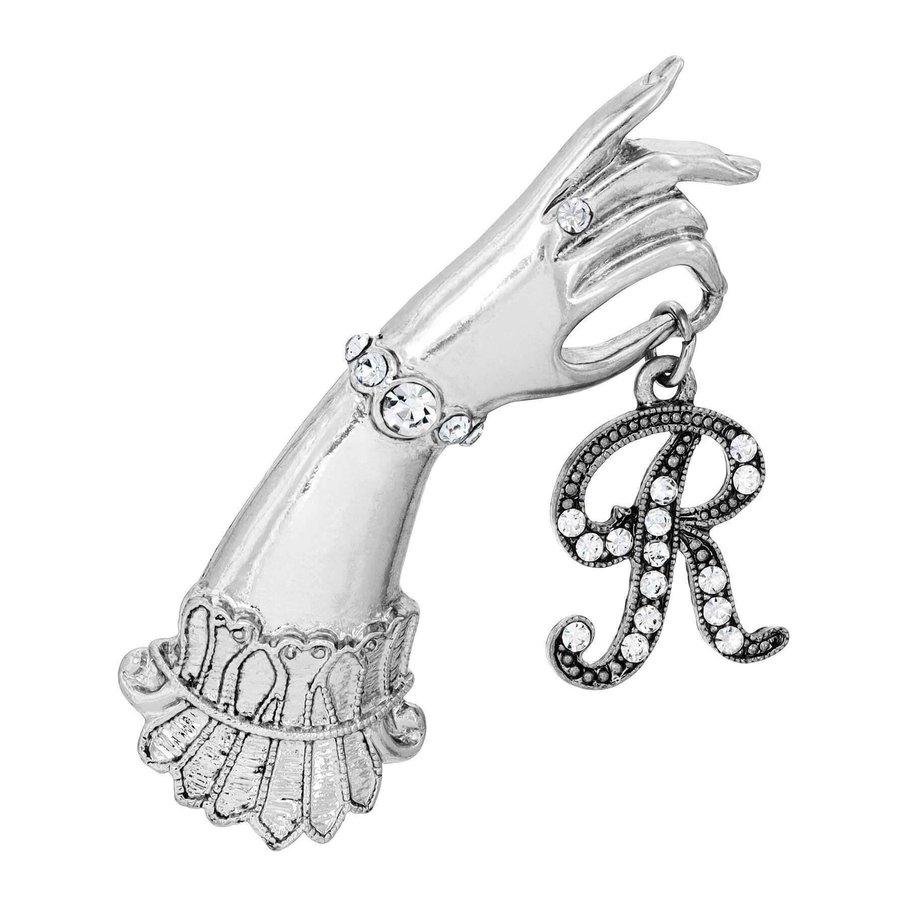 1928 Jewelry Belle Epoch Victorian Hand Model Crystal Initial Pin