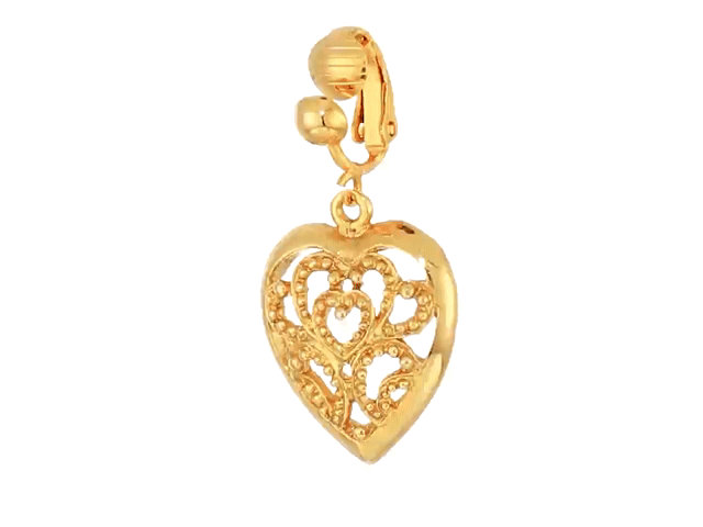 1928 Jewelry Filigree Heart Clip On Drop Earrings