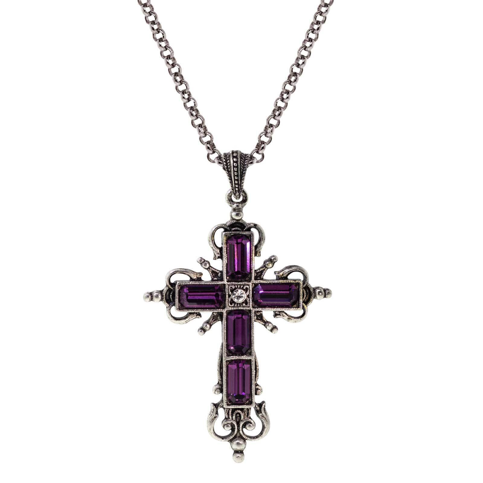Symbols Of Faith Octagon Crystal Cross Pendant Necklace 18"