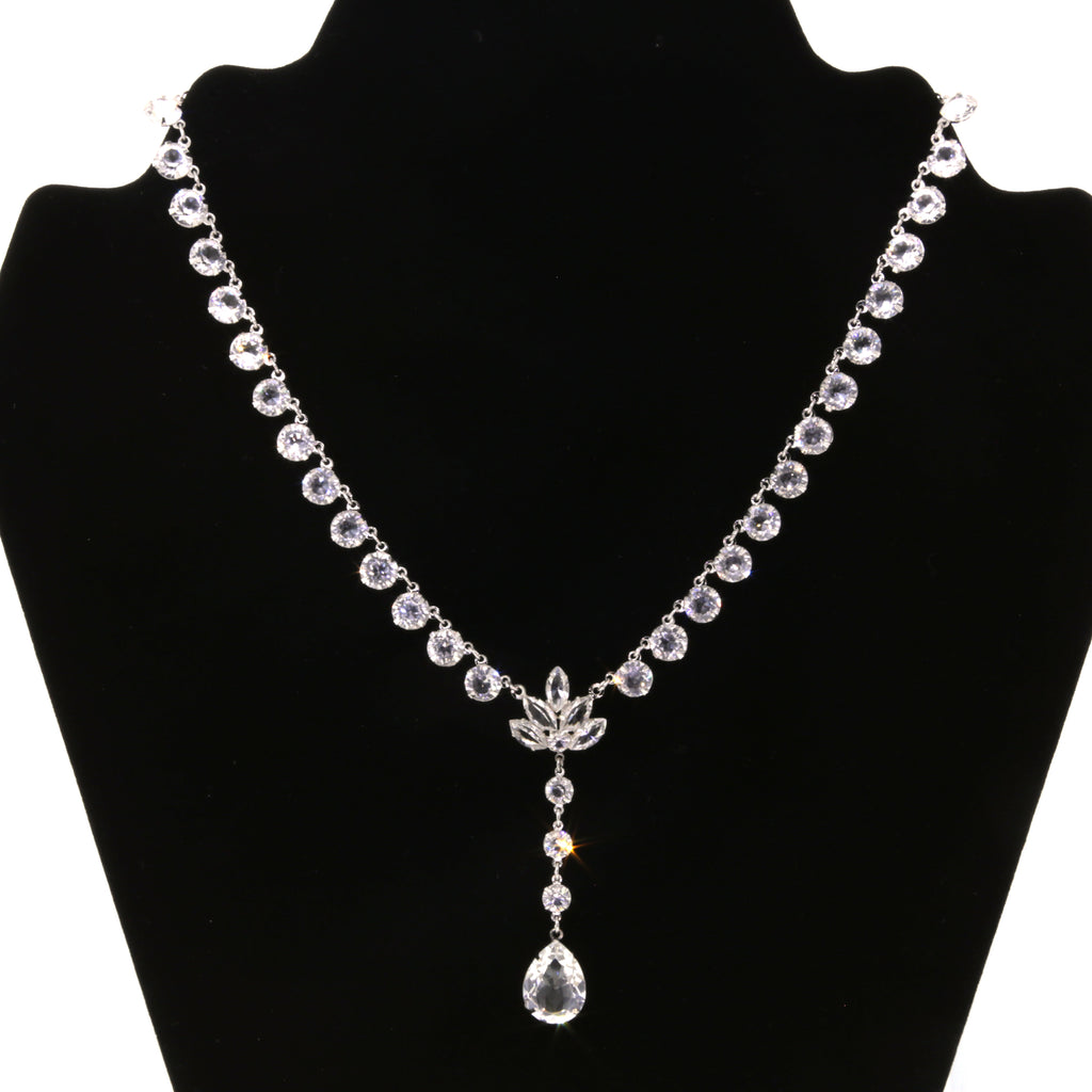 1928 Jewelry Brilliant Austrian Crystal Teardrop Necklace 15"