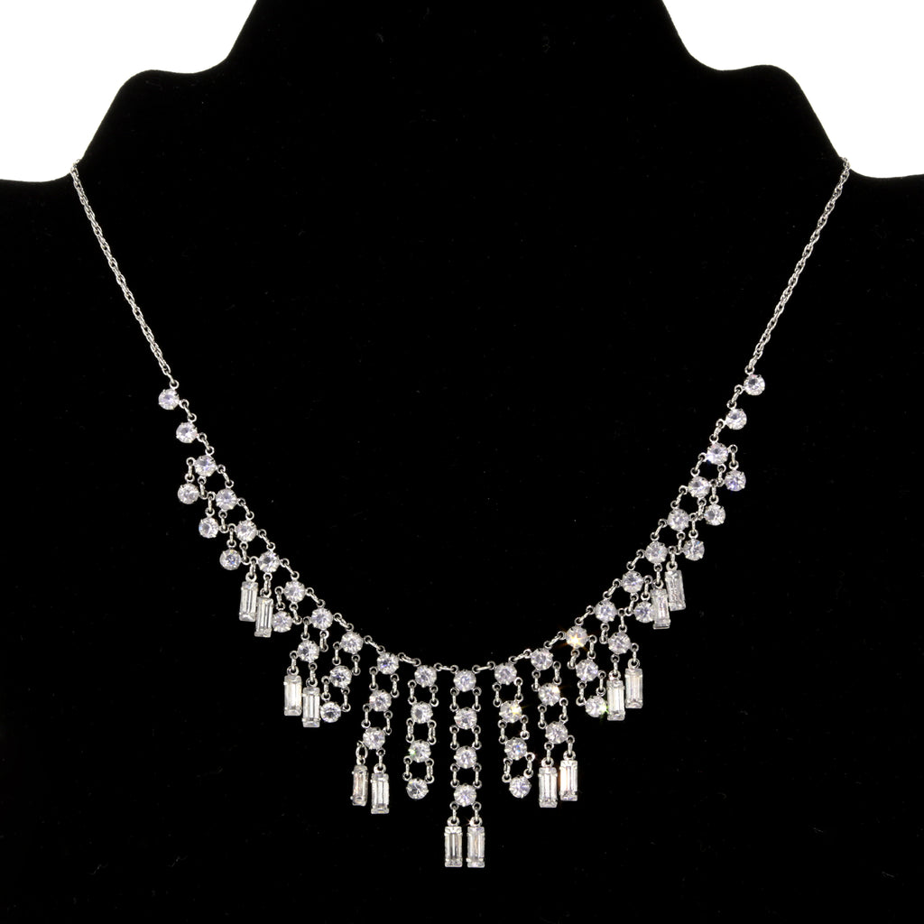 1928 Jewelry Baguette & Round Austrian Crystal Bib Necklace 15"