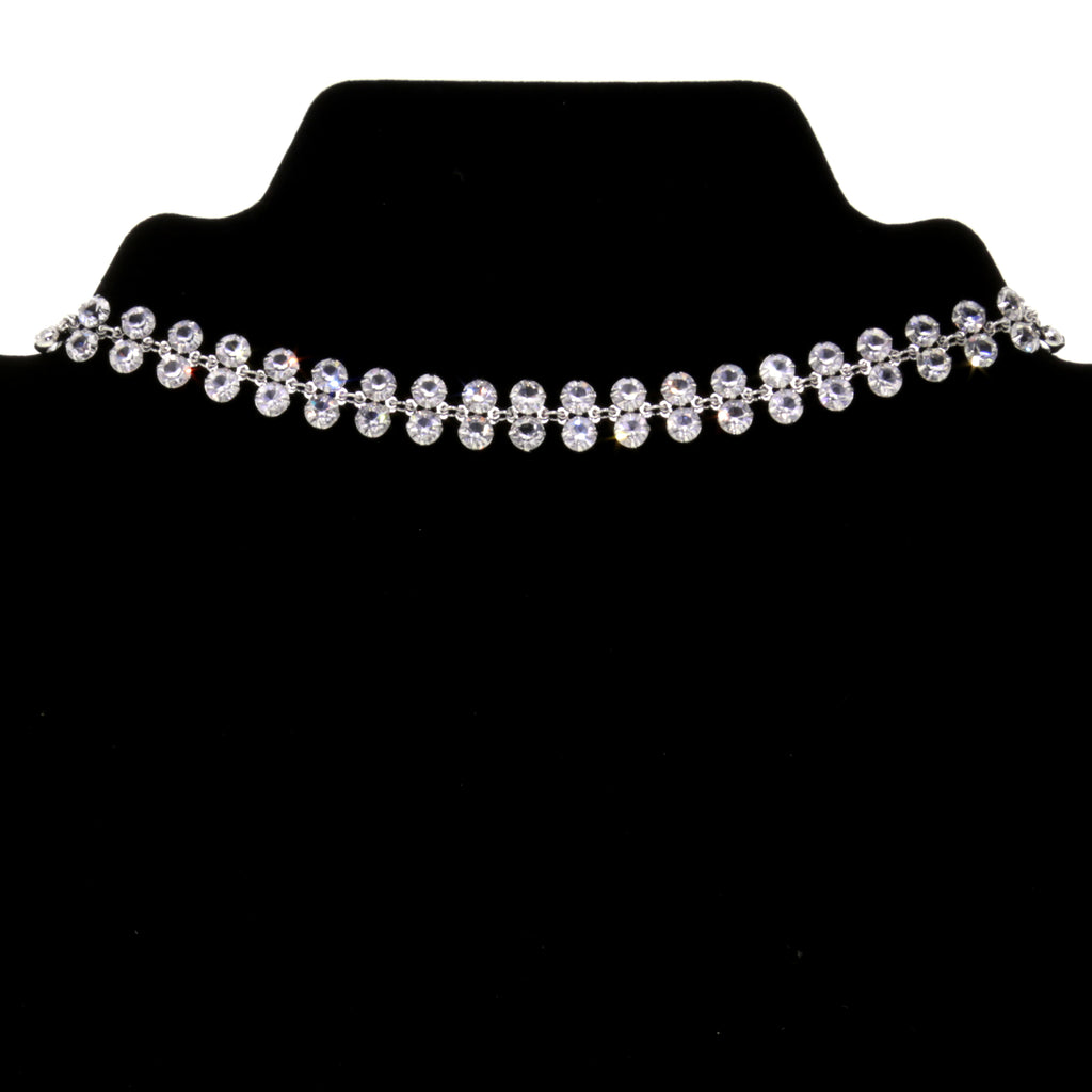 1928 Jewelry Deco Austrian Crystal Choker Necklace, 13.5" + 3" Extender