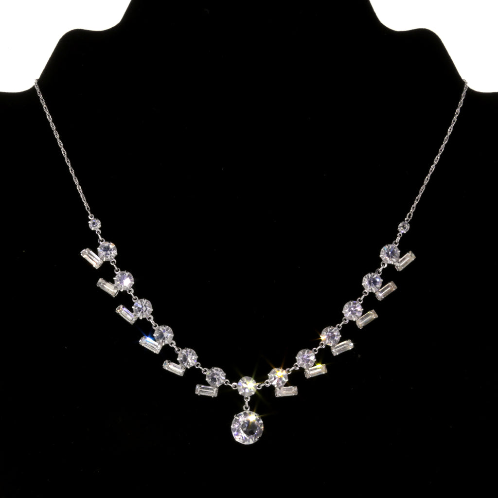 1928 Jewelry Unique Round & Baguette Austrian Crystal Necklace 15"