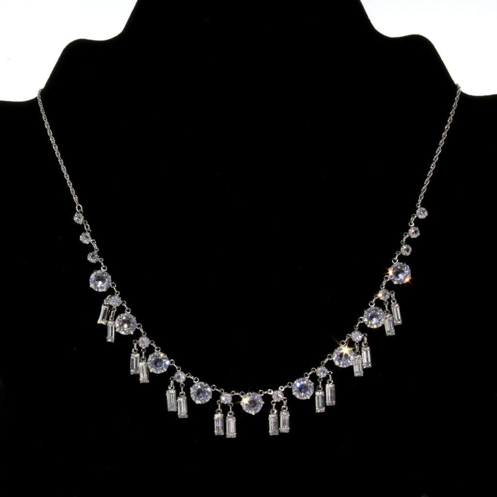1928 Jewelry Round And Baguette Austrian Crystal Drop Necklace 15"