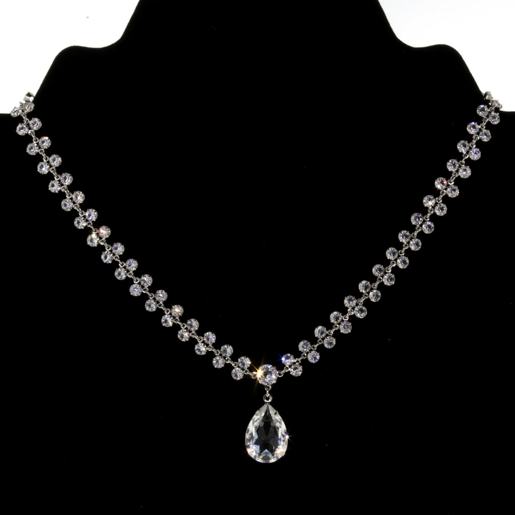 1928 Jewelry Austrian Crystal Lux Teardrop Pendant Collar Necklace 15"