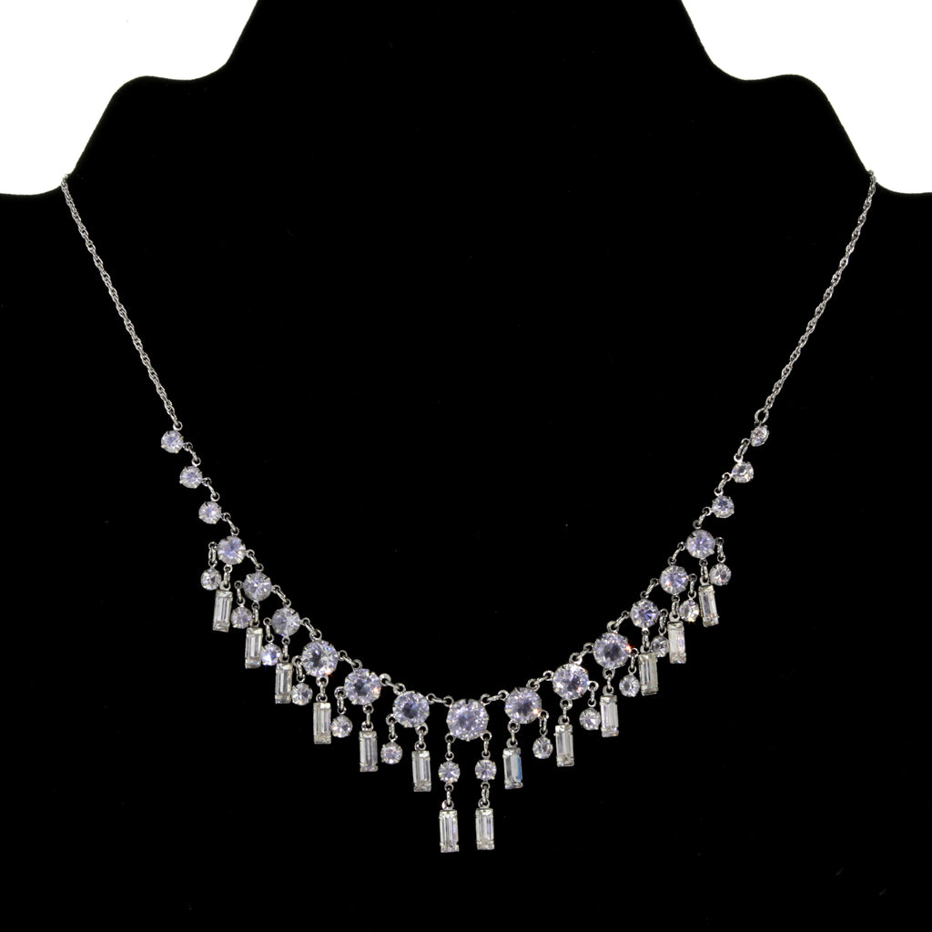 1928 Jewelry Brilliant Round & Baguette Austrian Crystal Drop Necklace 15"
