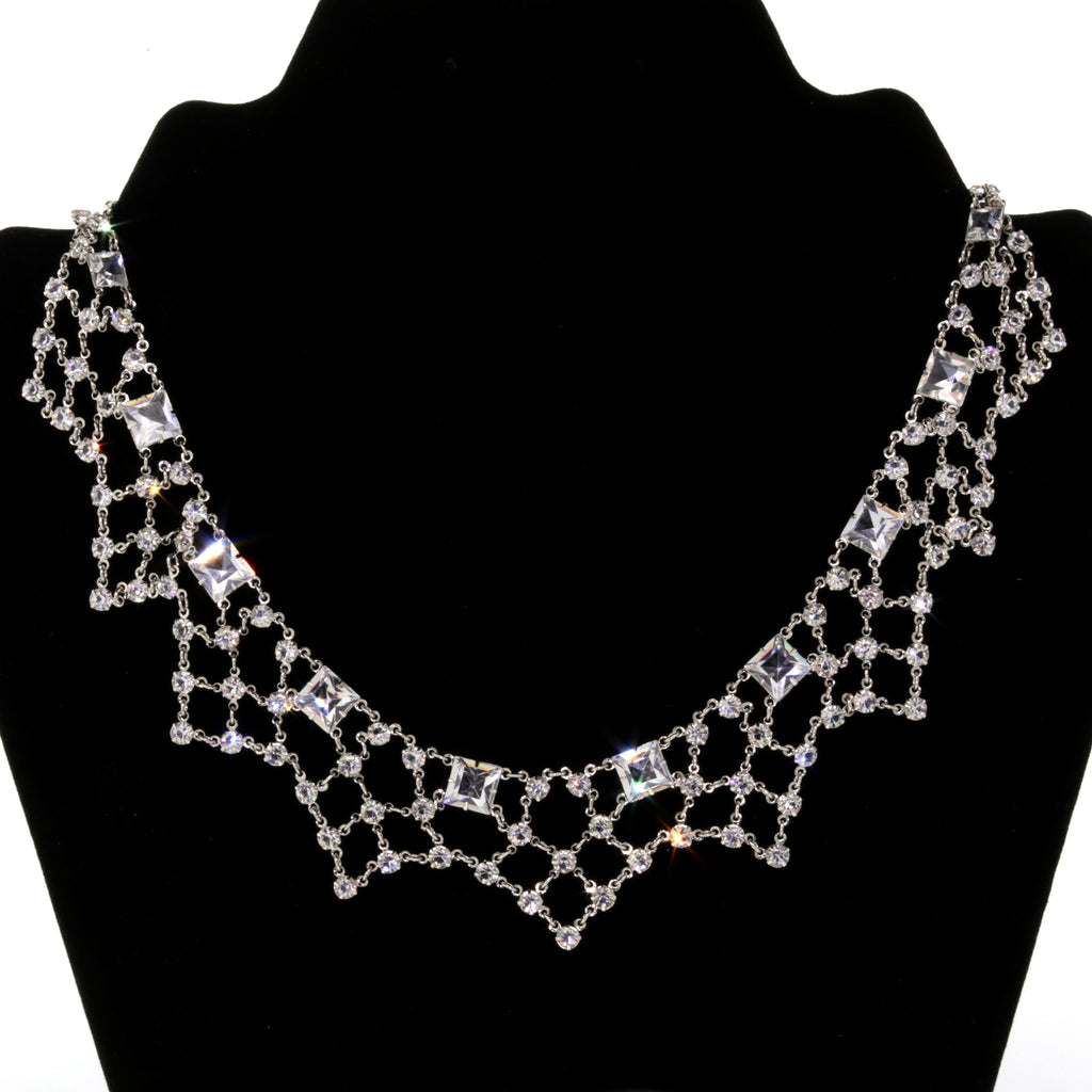 1928 Jewelry Statement Austrian Crystal Round & Asscher Necklace 13"