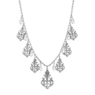 Silver Tone Royal Filigree Ornamental Drop Faux Pearl Necklace 16" + 3" Extender