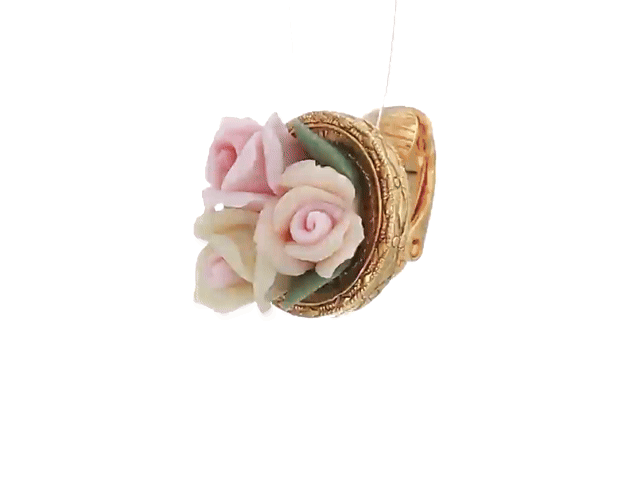 1928 Jewelry 3 Flower Pink & White Porcelain Flower Round Button Clip On Earrings