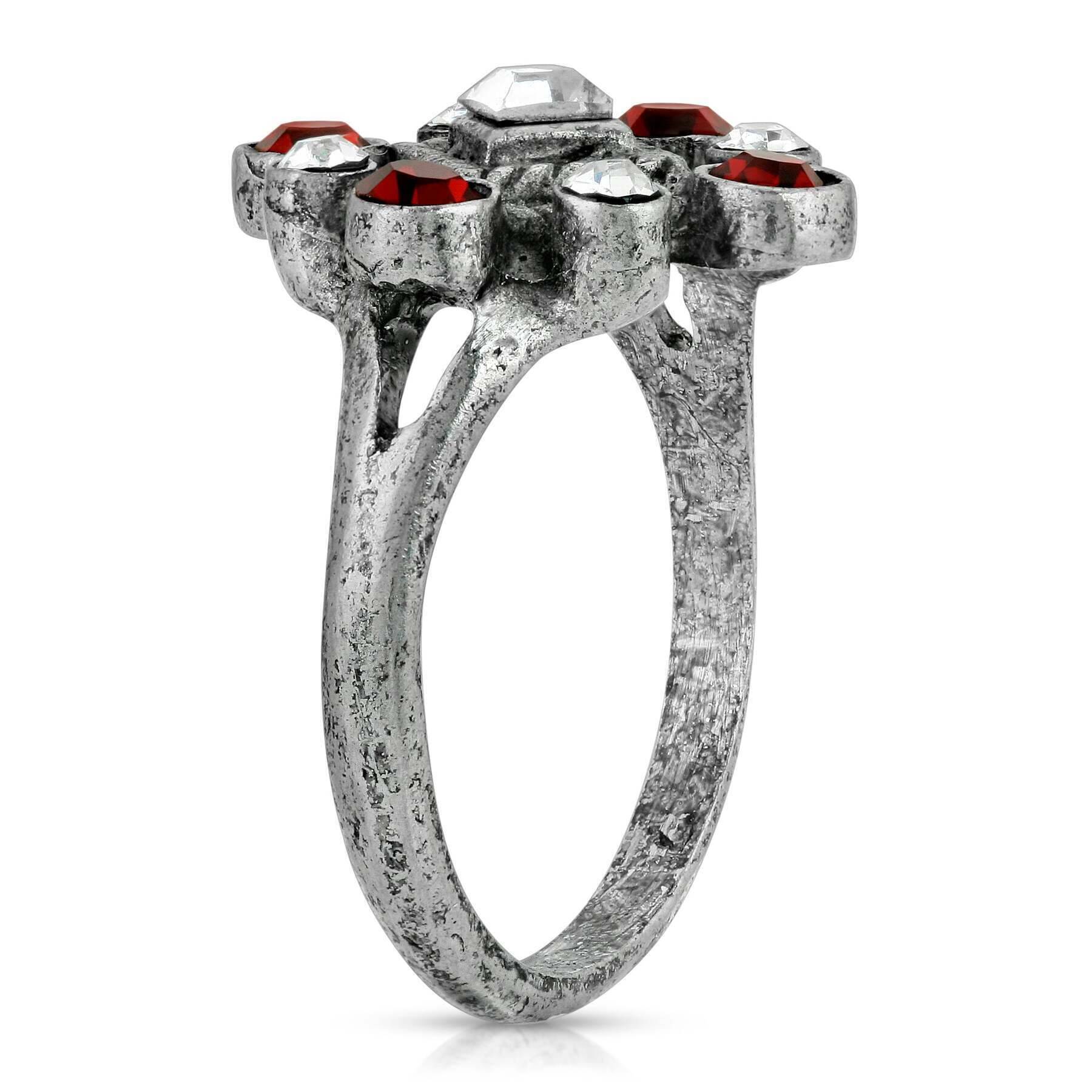 1928 Jewelry Pewter Red & Crystal Diamond Shaped Ring Size 7
