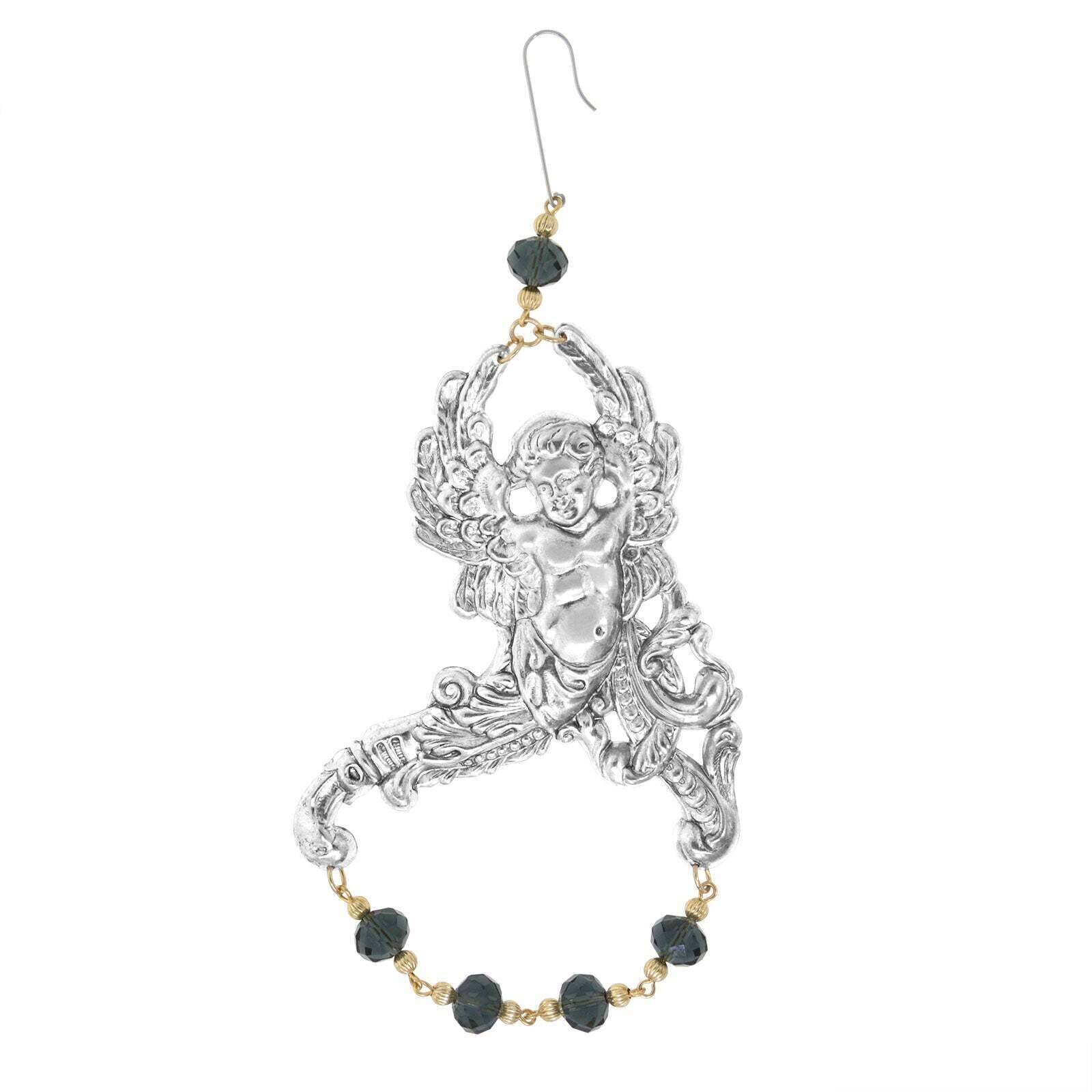 1928 Jewelry Winged Cherub Angel With Crystal Beads Hanging Christmas Tree Ornament