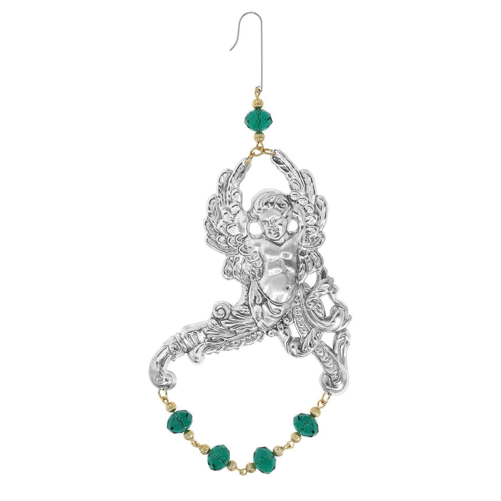 1928 Jewelry Winged Cherub Angel With Crystal Beads Hanging Christmas Tree Ornament