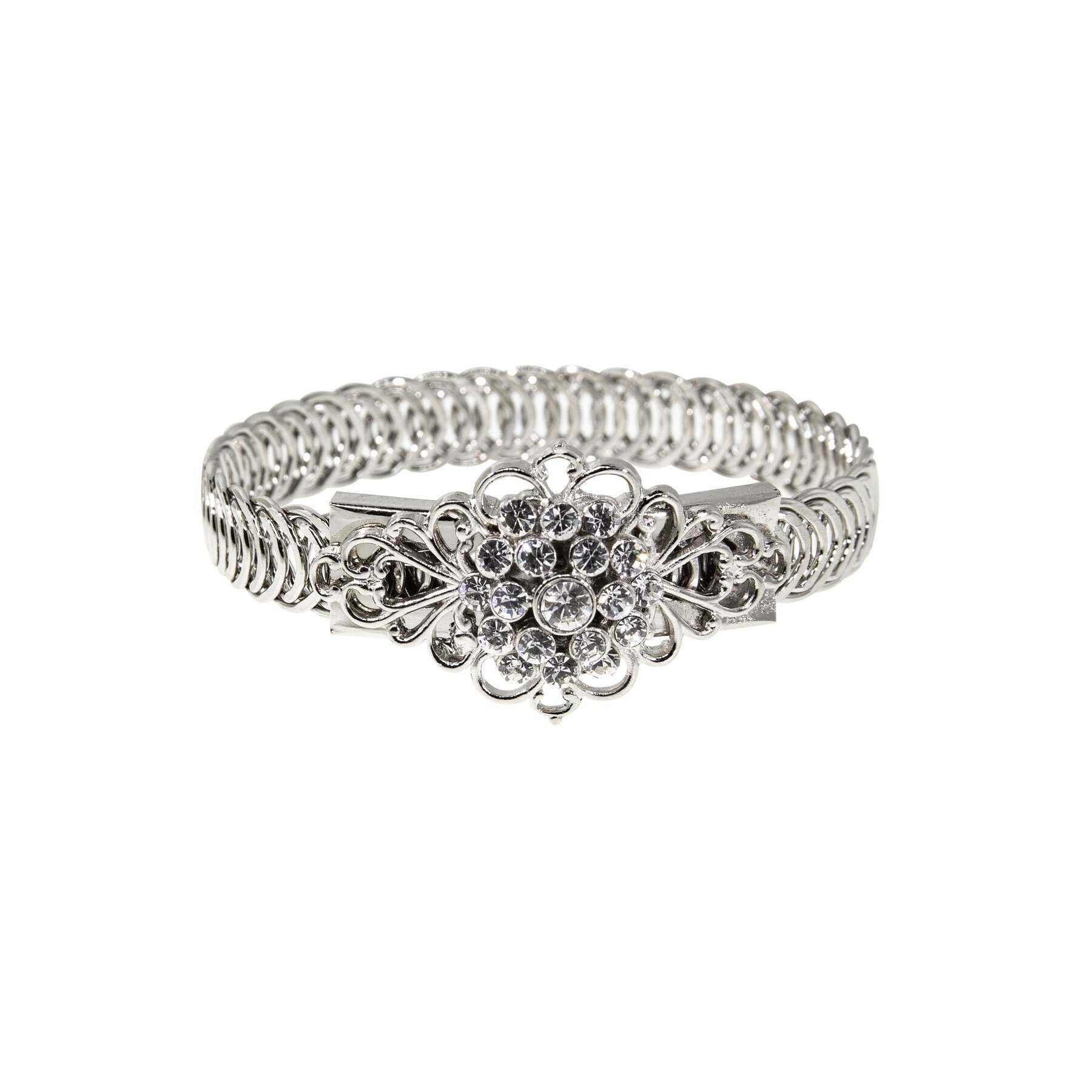 1928 Jewelry Crystal Flower Overlay Belt Bracelet