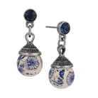 Blue Willow Round Beaded Post Drop Earrings