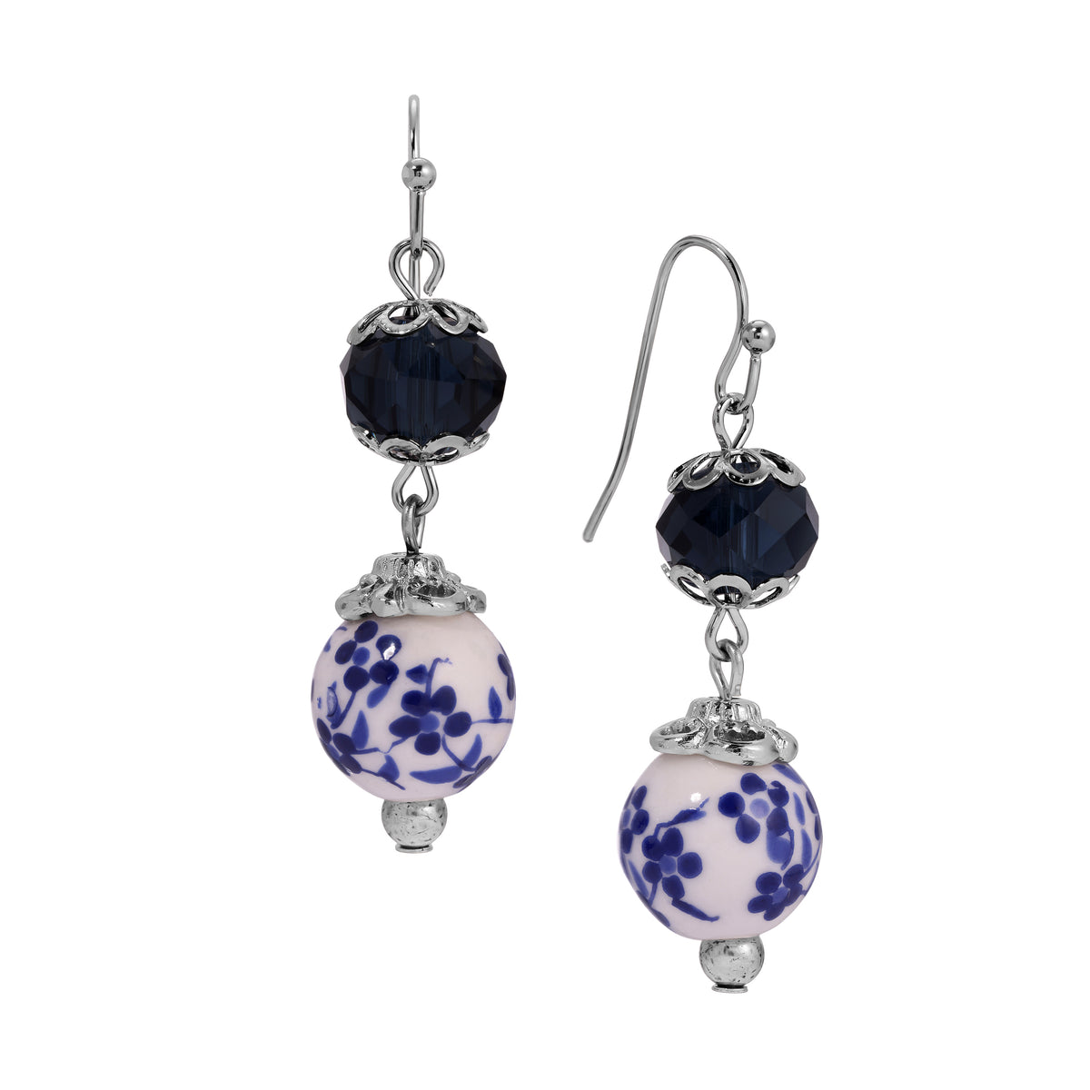 Blue Willow Dark Blue And Beaded Dangle Earrings