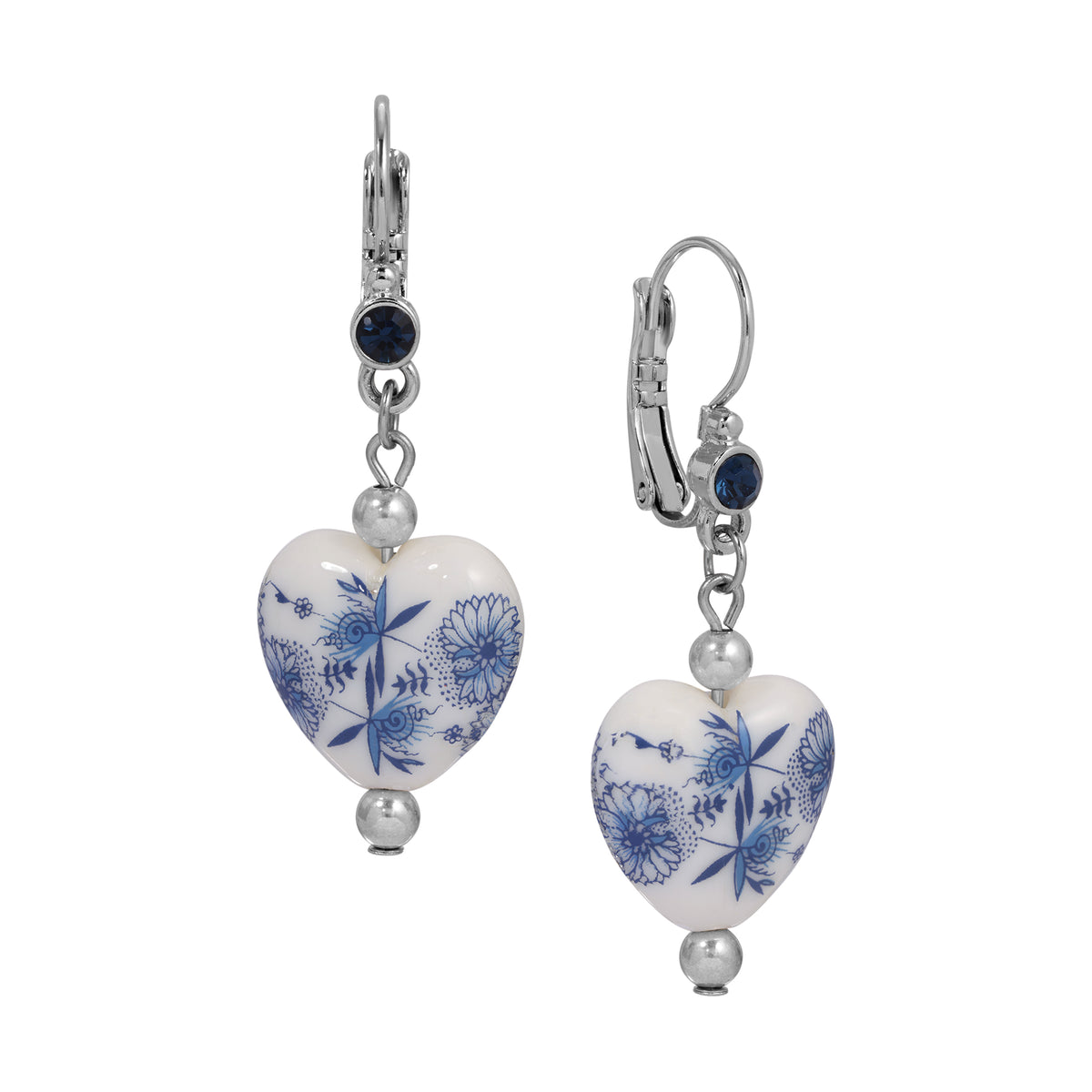 Blue Willow Blue Stone Heart Drop Earrings