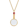 1928 Jewelry Deco Magnifying Glass Maroon Howlite Gemstone Light Peach Enamel Pendant Necklace 30