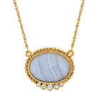 1928 Jewelry Oval Gemstone With Crystals Pendant Necklace 16"