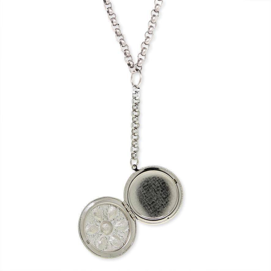 1928 Jewelry Crystal Flower Round Locket Necklace 22 + 3" Extender