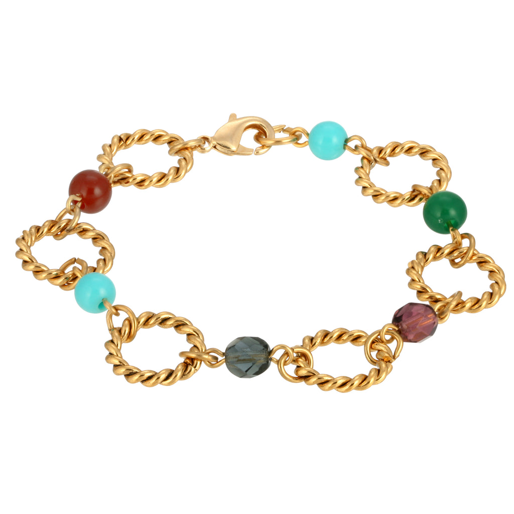 1928 Jewelry Round Link Multi Color Bead Bracelet