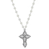 1928 Spiritual Pewter Navette Crystal And 8mm Faux Pearl Cross Pendant Necklace 16