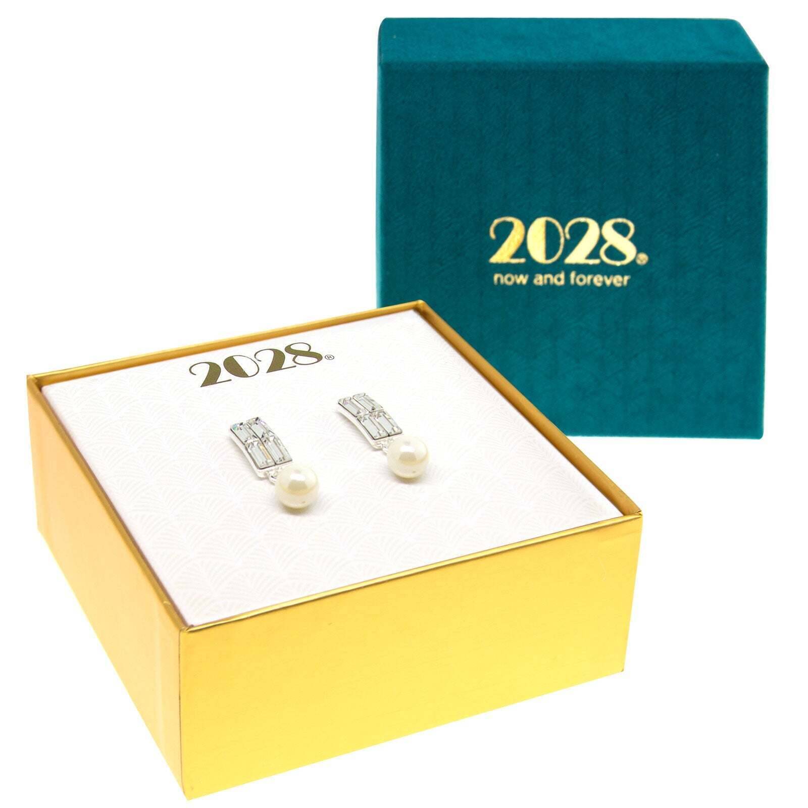 2028 Jewelry Crystal And 8Mmm Faux Pearl Drop Earrings