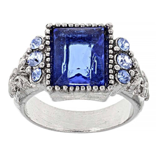 1928 Jewelry Sapphire Blue German Glass Stone Crystal Ring
