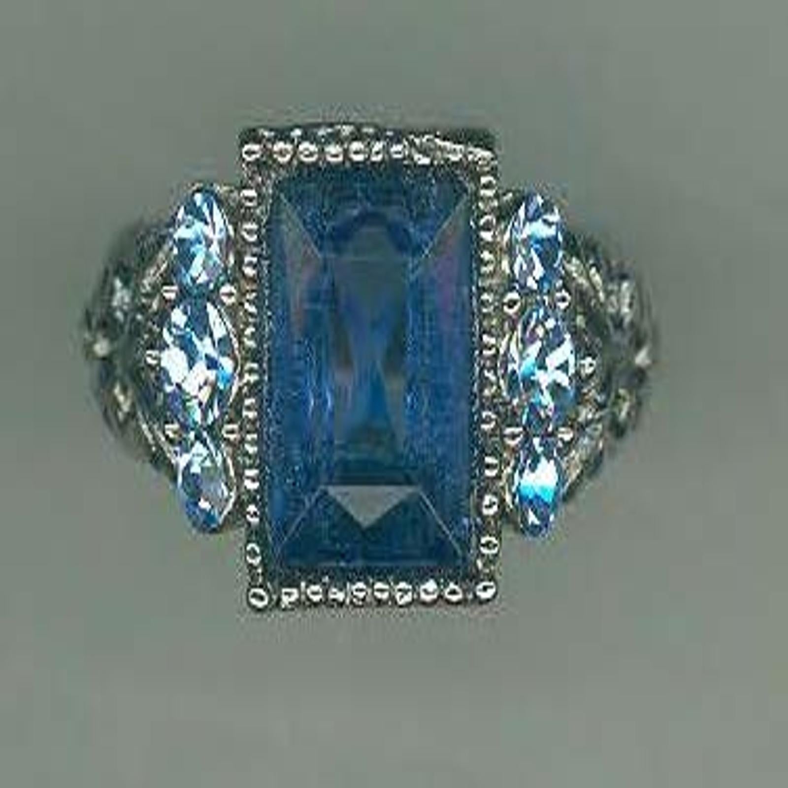 1928 Jewelry Sapphire Blue German Glass Stone & Crystal Ring