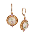 Light Rose Pink Crystal & Faux Pearl Pink Flower Decal Drop Earrings