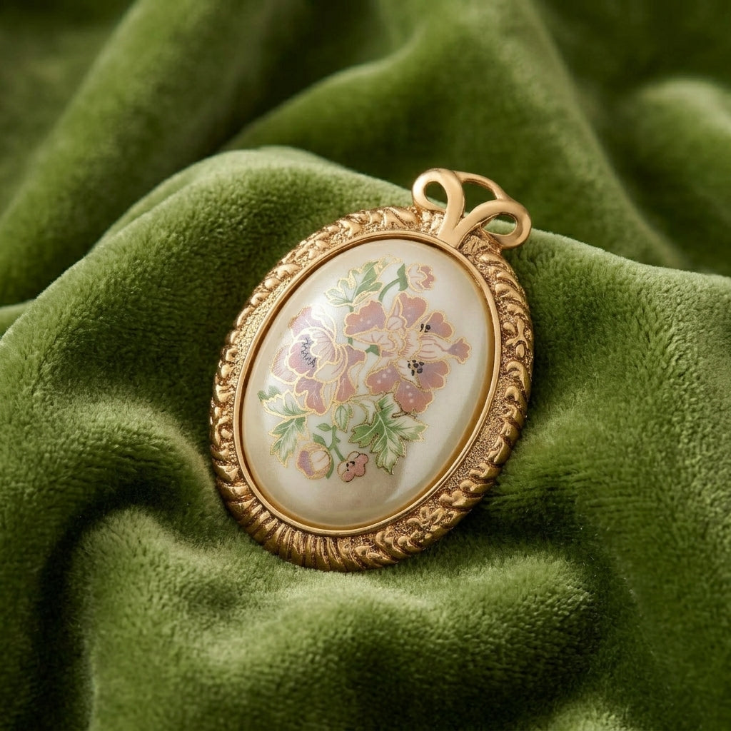 1928 Jewelry Pink Flower Decal Faux Pearl Pin| Imitation Pearls