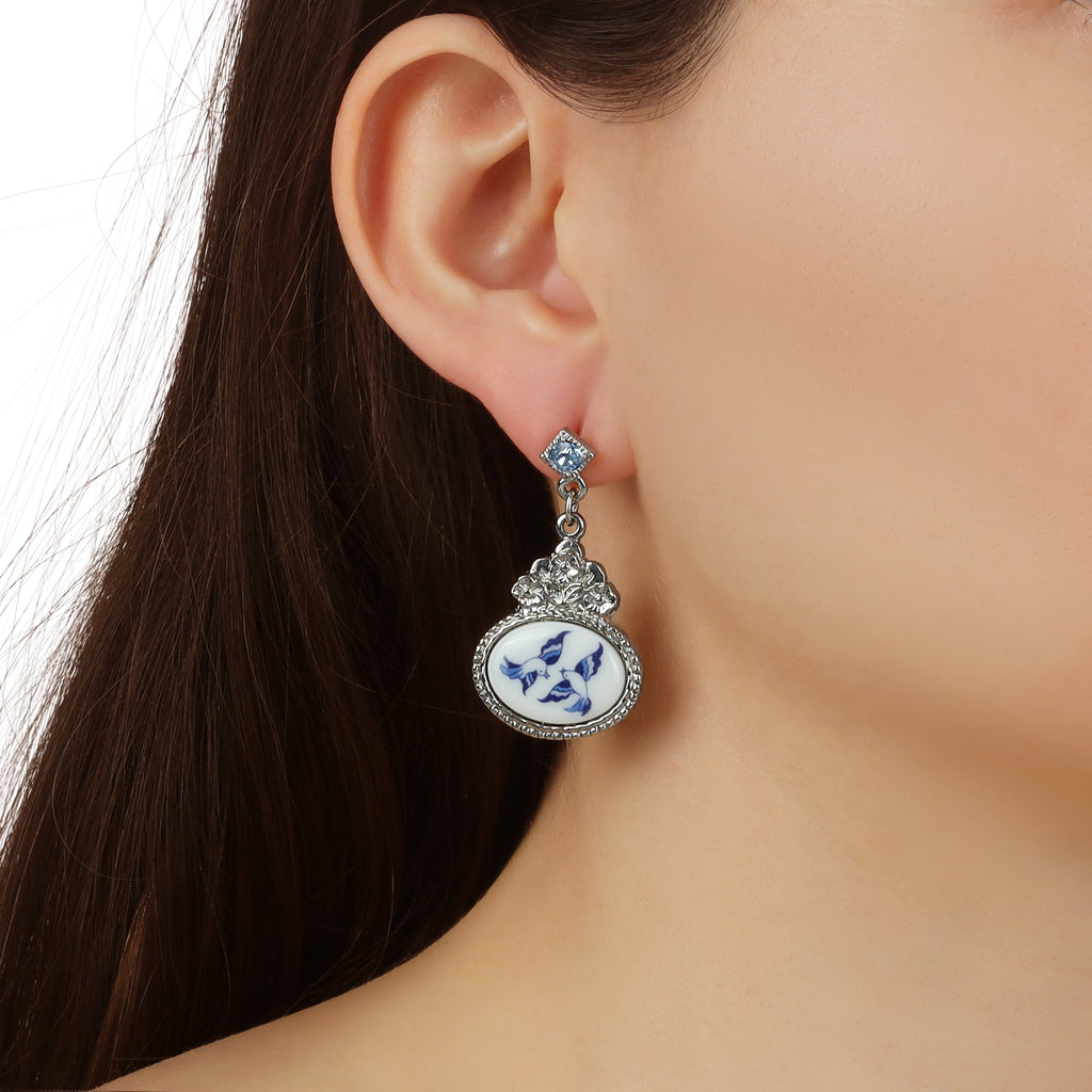 1928 jewelry blue willow flower light sapphire crystal post drop earrings