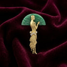 Roaring 20's Women Green Aventurine Gemstone Pin placed on burgundy fabric surface