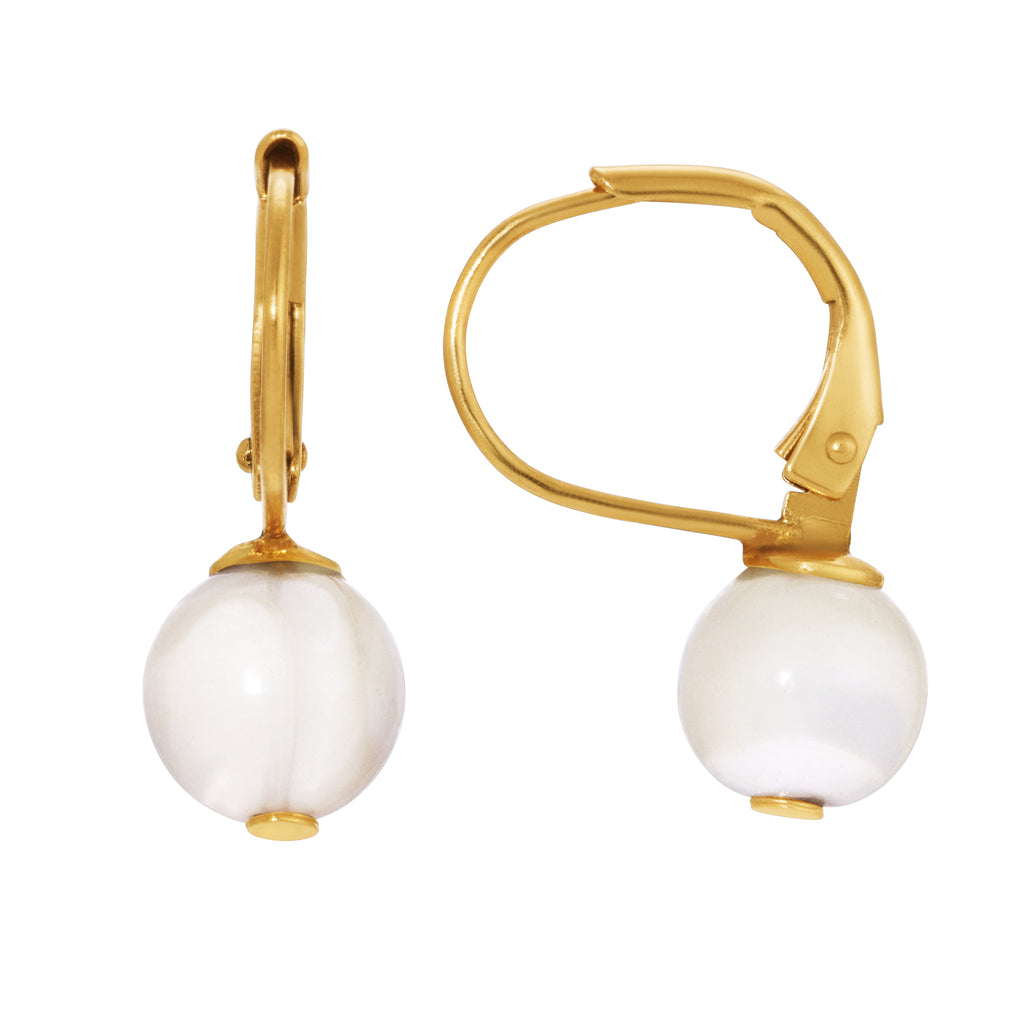 1928 Jewelry Sleek White Round Mother Of Pearl Bead Earrings