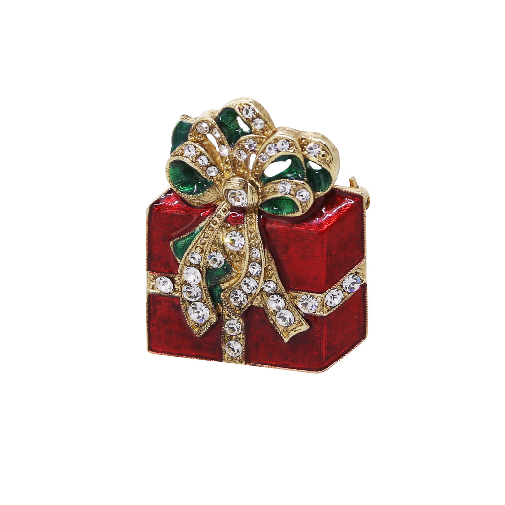 1928 Jewelry Red Christmas Present Crystal Gift Box Brooch Pin