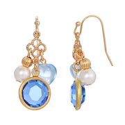 1928 Jewelry Channel Crystal Heart & Pearl Charm Dangling Earrings