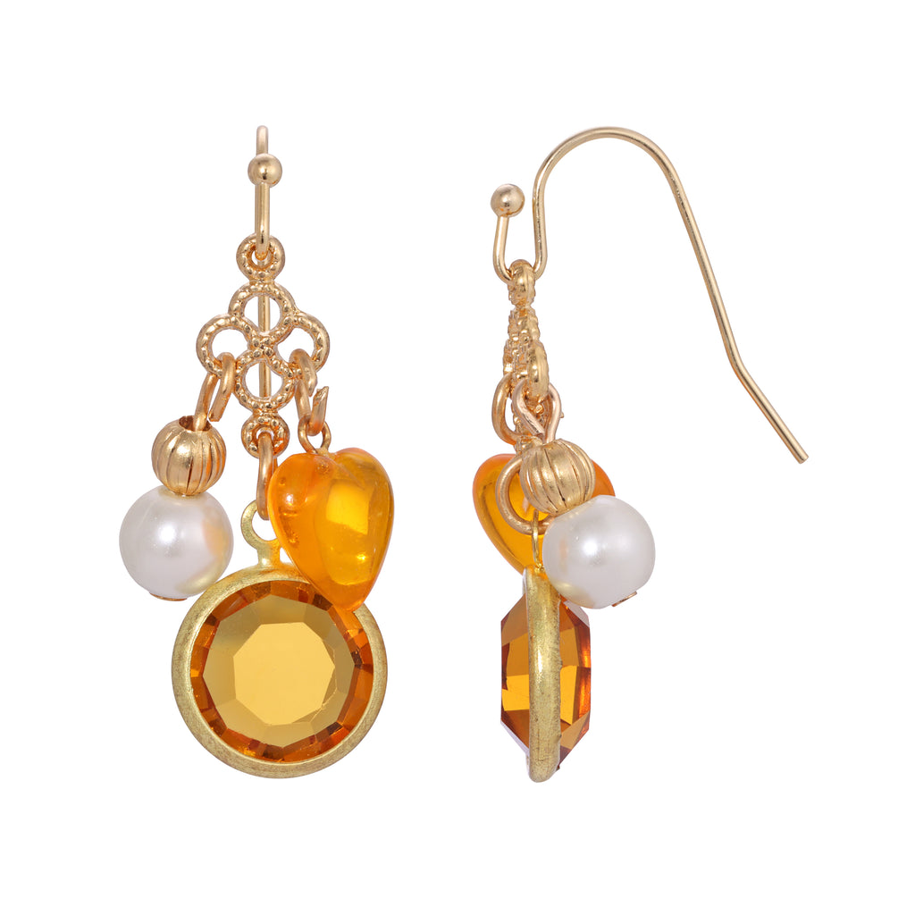 1928 jewelry channel crystal heart pearl charm dangling earrings