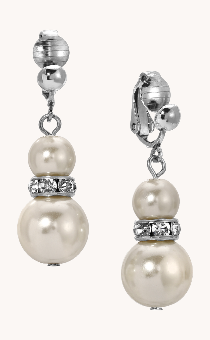 White Faux Pearl Clip On Earrings