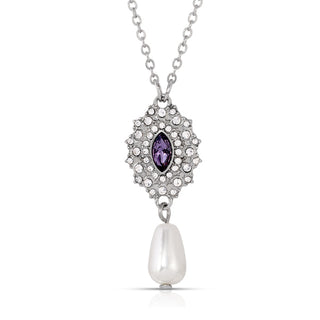 Starburst Crystal Faux Pearl Drop Pendant Necklace 16" + 3" Extender