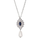 Regency Starburst Crystal Faux Pearl Drop Pendant Necklace 16" + 3" Extender