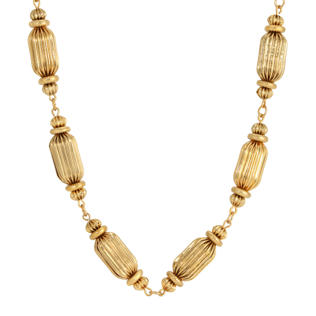 1928 Jewelry Gold Rondelle Glam Beads Link Necklace 16" + 3" Extension
