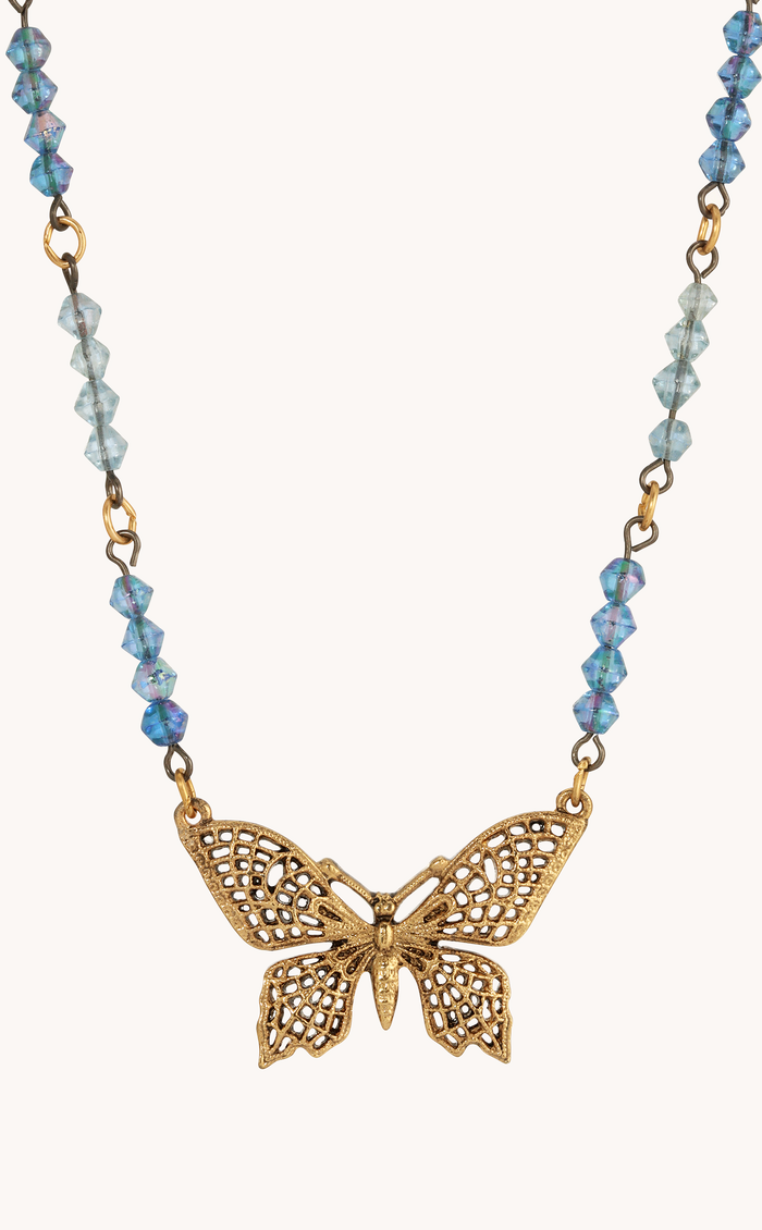 AB Blue Crystal Butterfly Necklace