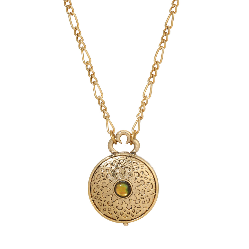 1928 Jewelry Moroccan Inspired Abalone & Peridot Green Crystal Locket Necklace